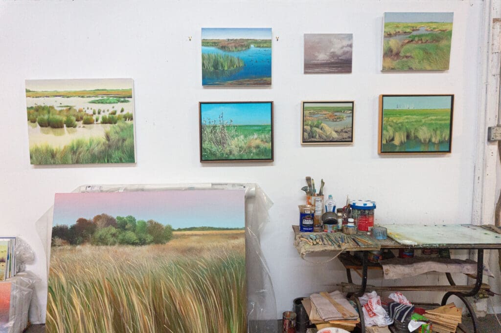 Ken Mazzu's various landscape pieces in his studio (Photo by Sofia Westerman) 