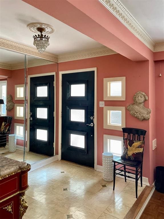 The elegant coral-hued entryway.  (Photo by Douglas Newby & Associates)