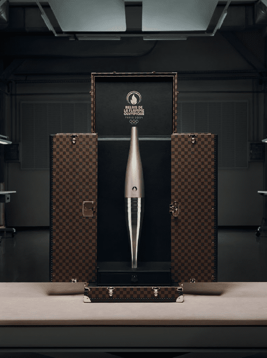 The Louis Vuitton torch trunks elegantly protect and display the 2024 Olympics torches which were transported from Marseilles to Paris.