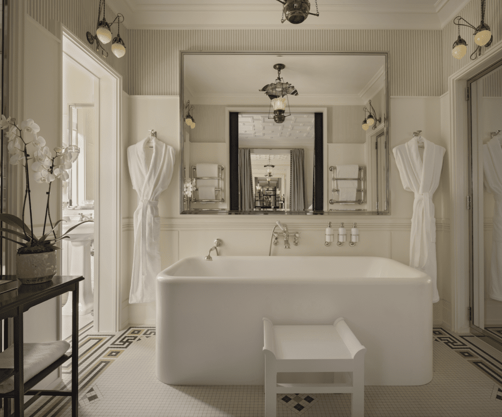 A freestanding tub in a suite bath in At Sloane.