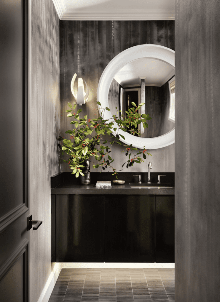 Trove wallpaper in a powder room.  (Photo by Lisa Petrole)