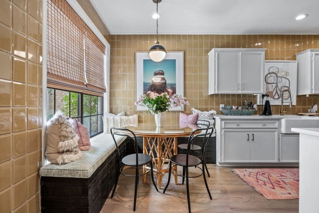 Cobb retiled the kitchen and added a sunny banquette. 