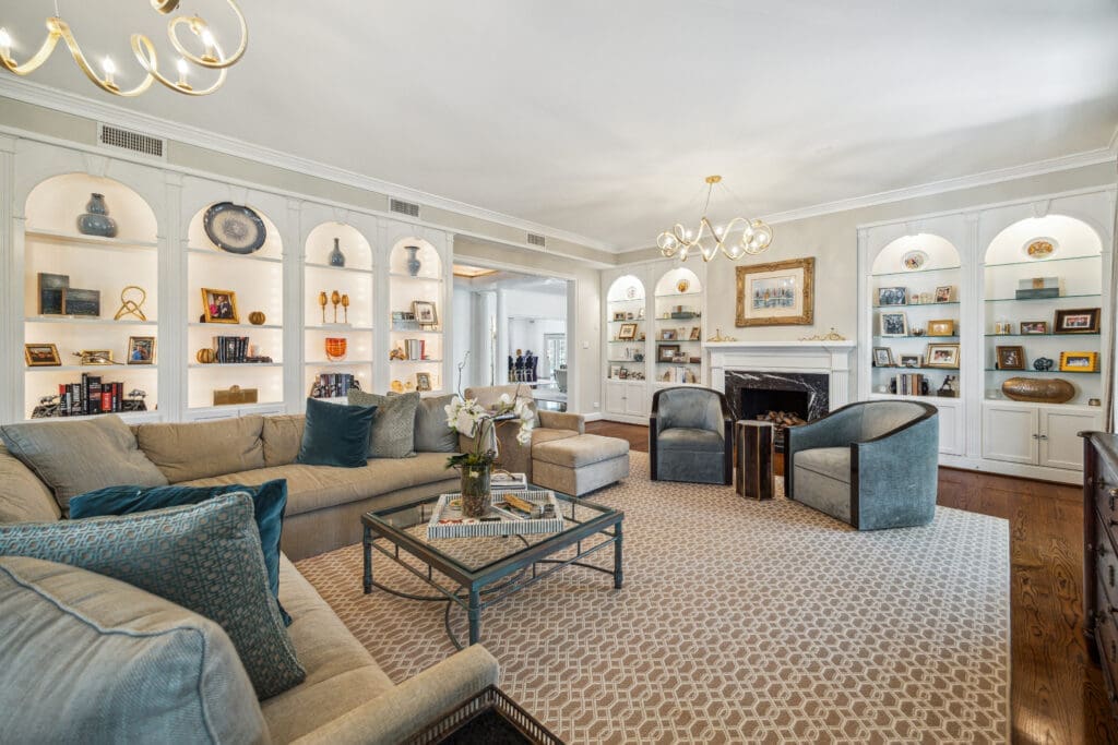Living and entertaining areas are found throughout the house at 2411 River Oaks Boulevard. (Photo by TK Images for Compass)