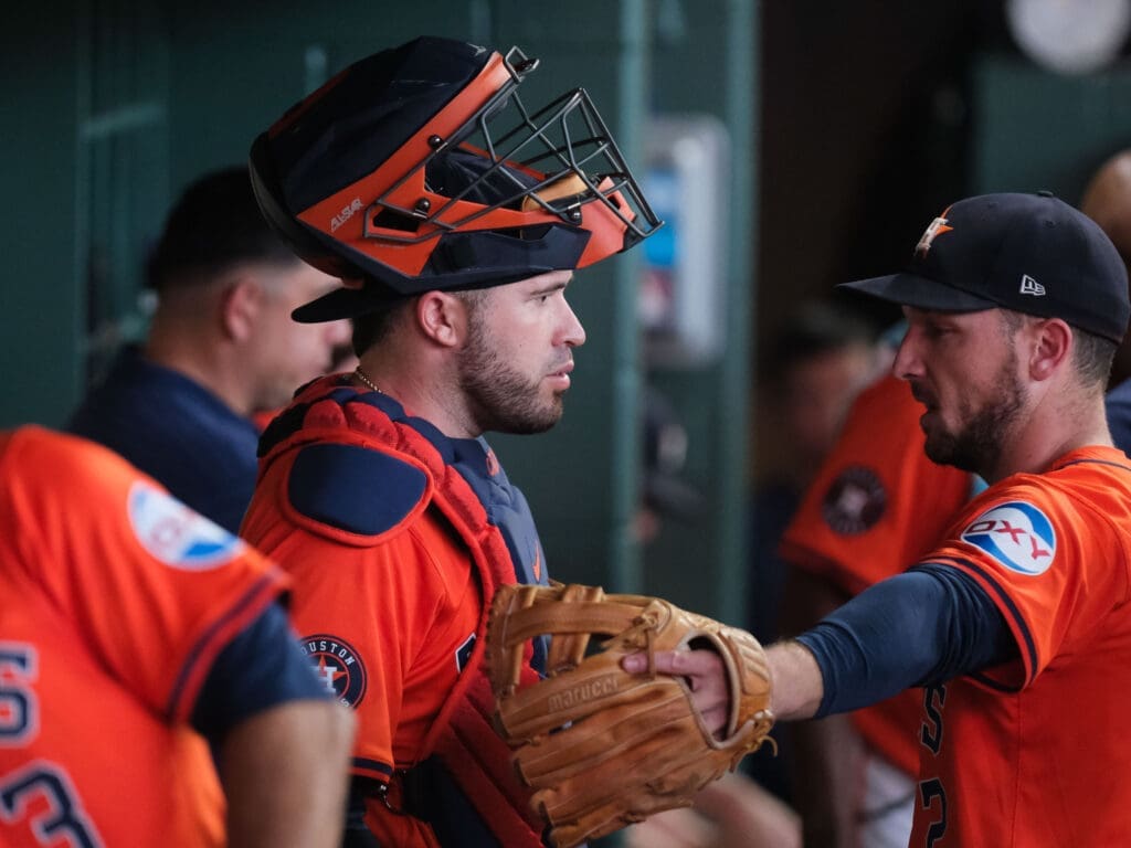 Victor Caratini and Alex Bregman are both students of the game for the Astros. (Photo by F. Carter Smith)