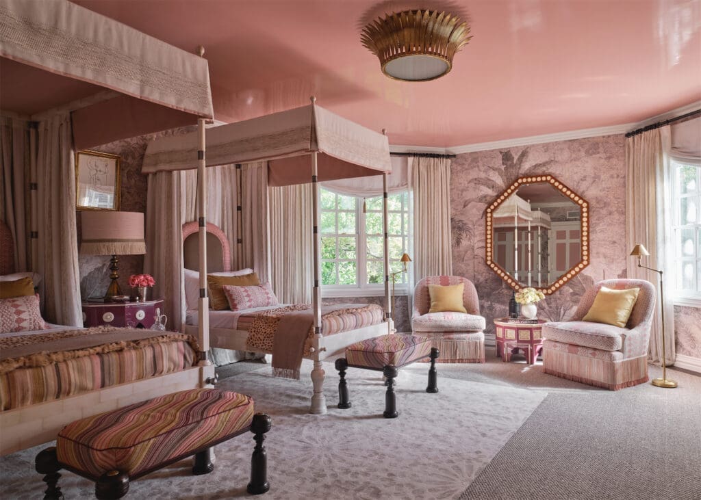 A guest bedroom designed by Martyn Lawrence Bullard for the 2021 Kips Bay Decorator Show House Dallas. (Photo by Stephen Karlisch)