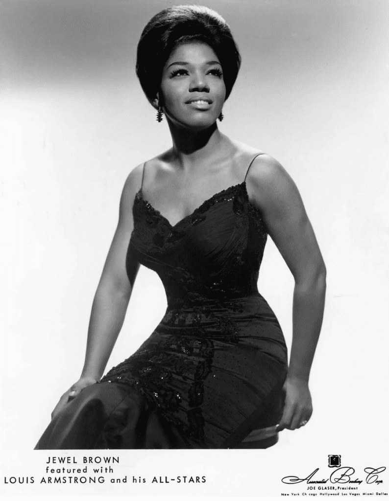 Jewel Brown in a promotional photo for one of Louis Armstrong's tours. (Photo by Jack Bradley)