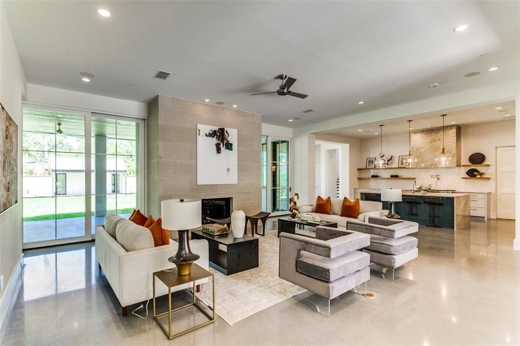 An open concept leads into the chef's kitchen.