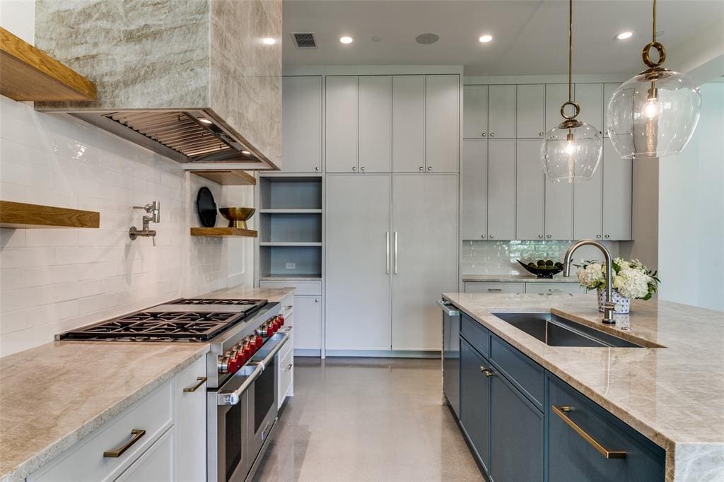 A built-in refrigerator keep things streamlined in the chef's kitchen. 
