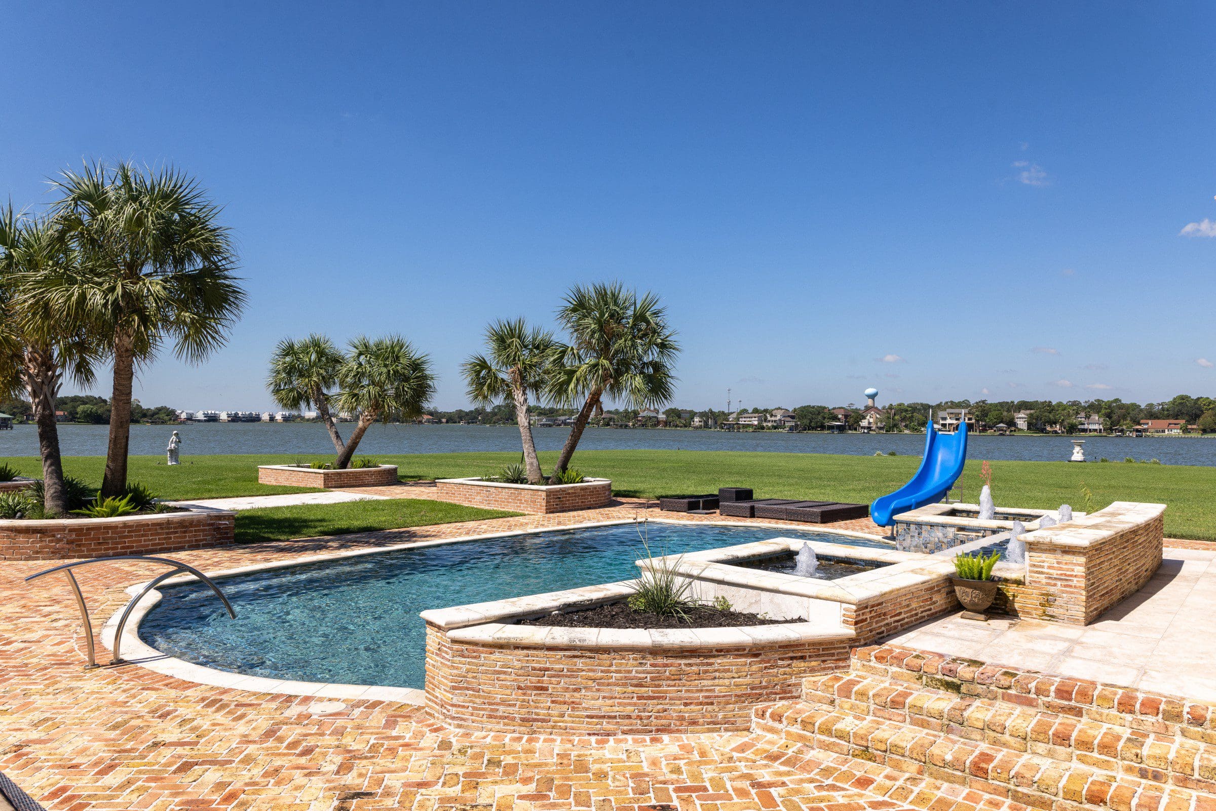 The resort like pool area  at 401 Lakeshore Drive in El Lago, Texas.  (Photo by Iconic Images)