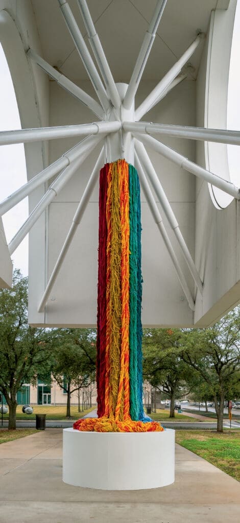 A new volume examines international sensation Sheila Hicks' vivid thread sculptures including, "The Questioning Column," at the Moody Center for the Arts, Rice University, Houston, 2021. (Photo from "Artists and the Rothko Chapel")