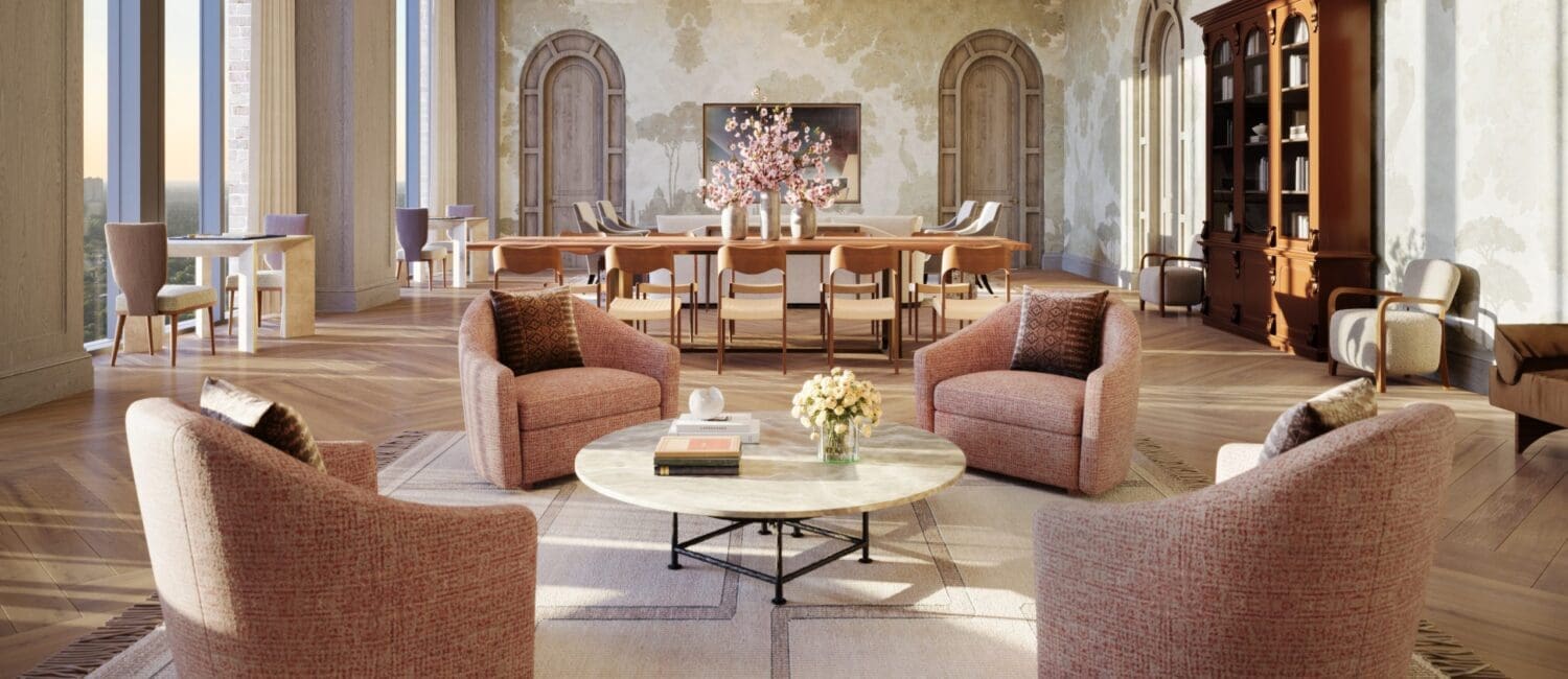 The residential lounge at The Birdsall shows the private residences’ feel.