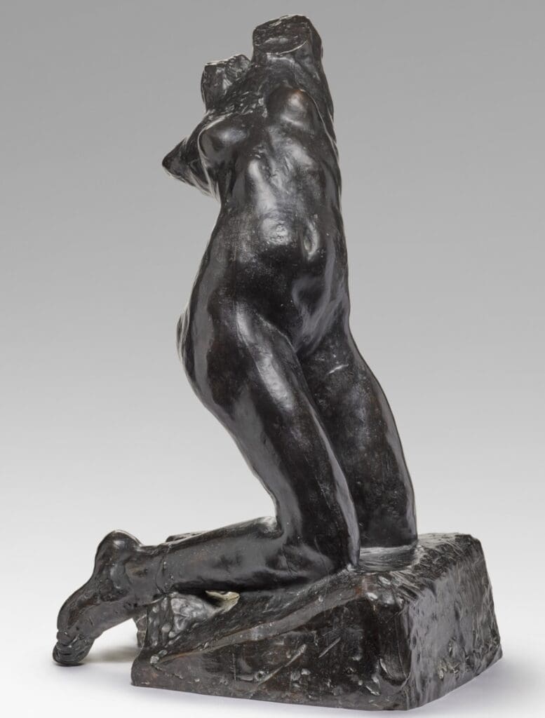Auguste Rodin's "Nu féminin agenouillé en torsion (Kneeling Female in Torsion)," conceived between 1882 and 1890, this example was cast in 2023 by Susse Foundry. At Akim Monet Fine Arts