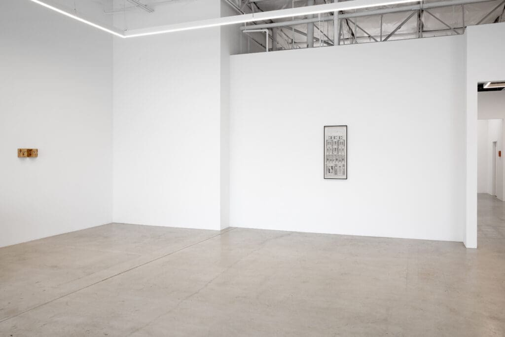 Installation view of "Building," featuring Greg Carideo, Milano Chow, and Will Rogan, at 12.26 Dallas (Photo by Diego Flores)
