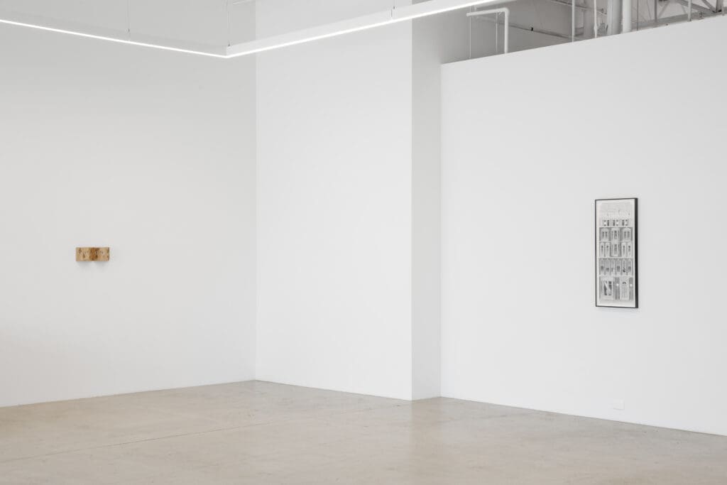 Installation view of "Building," featuring Greg Carideo, Milano Chow, and Will Rogan, at 12.26 Dallas (Photo by Diego Flores)