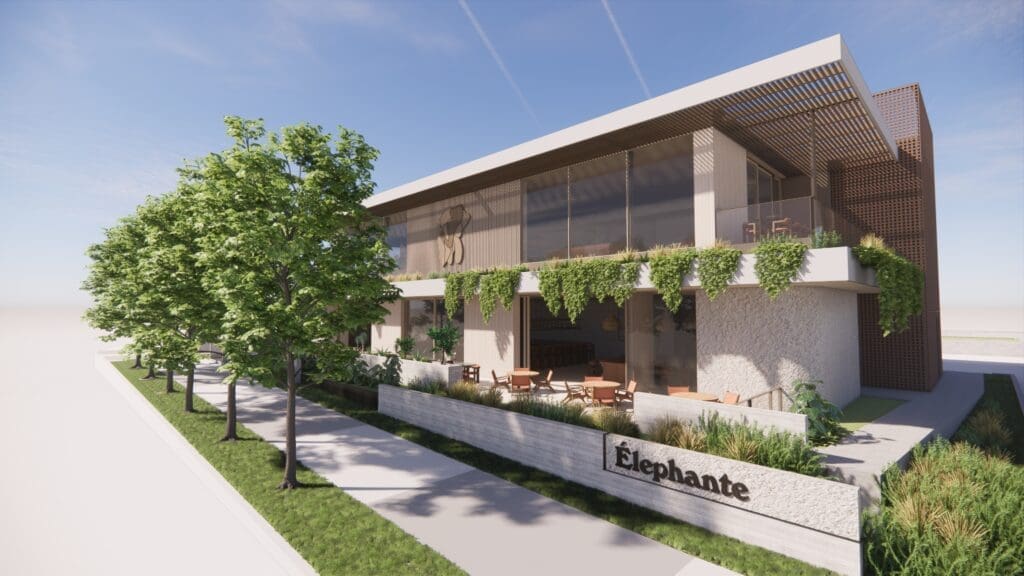 Los Angeles-based Élephante is a coastal Italian restaurant from Wish You Were Here Group. (Rendering courtesy)
