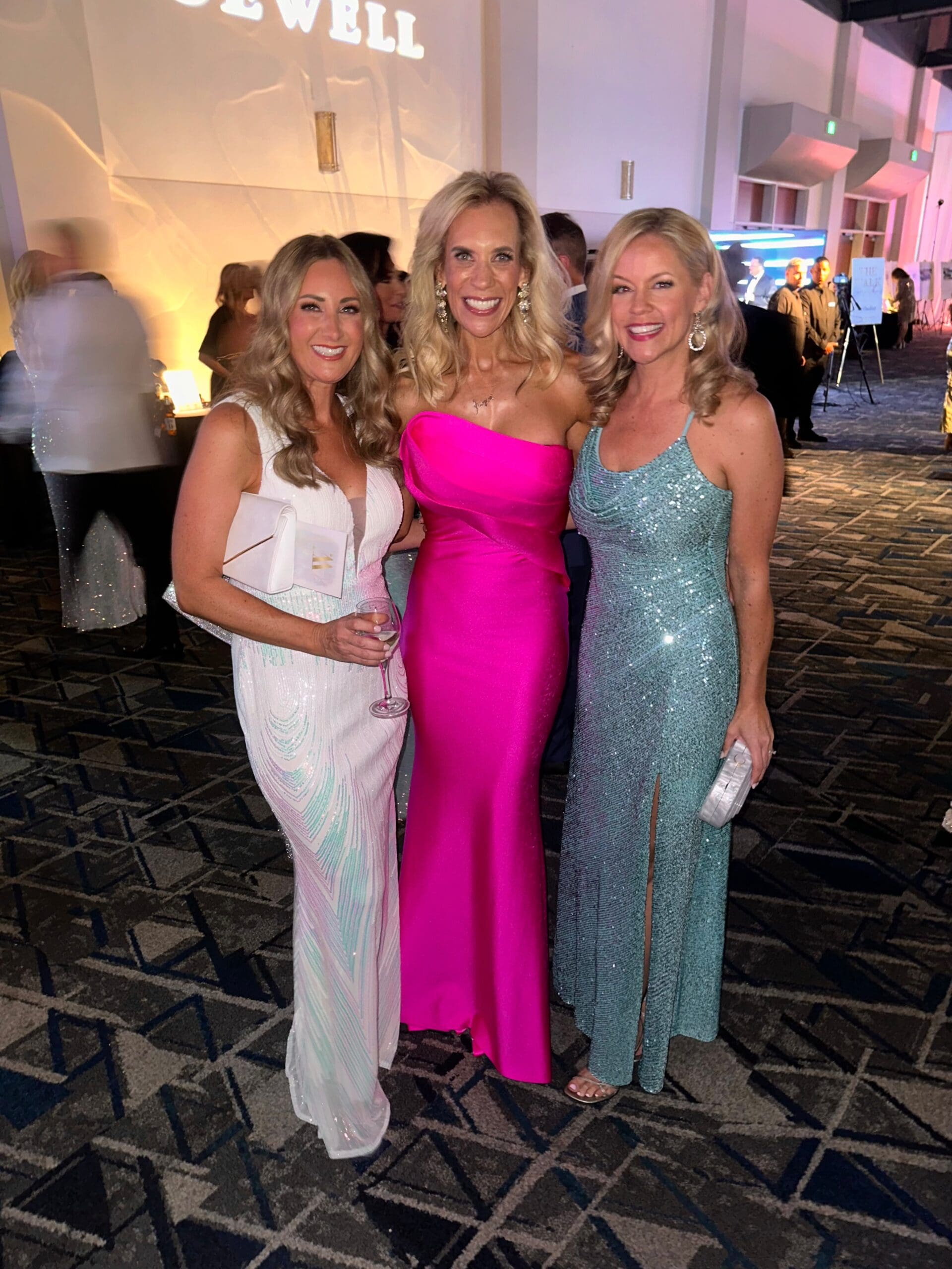 Missy Herndon (center) with Sondra Lagasse (left) and Jill Simms (right) at a previous The Walk gala at The Woodlands Waterway Marriott. (Photo courtesy of Woodlands Style House)
