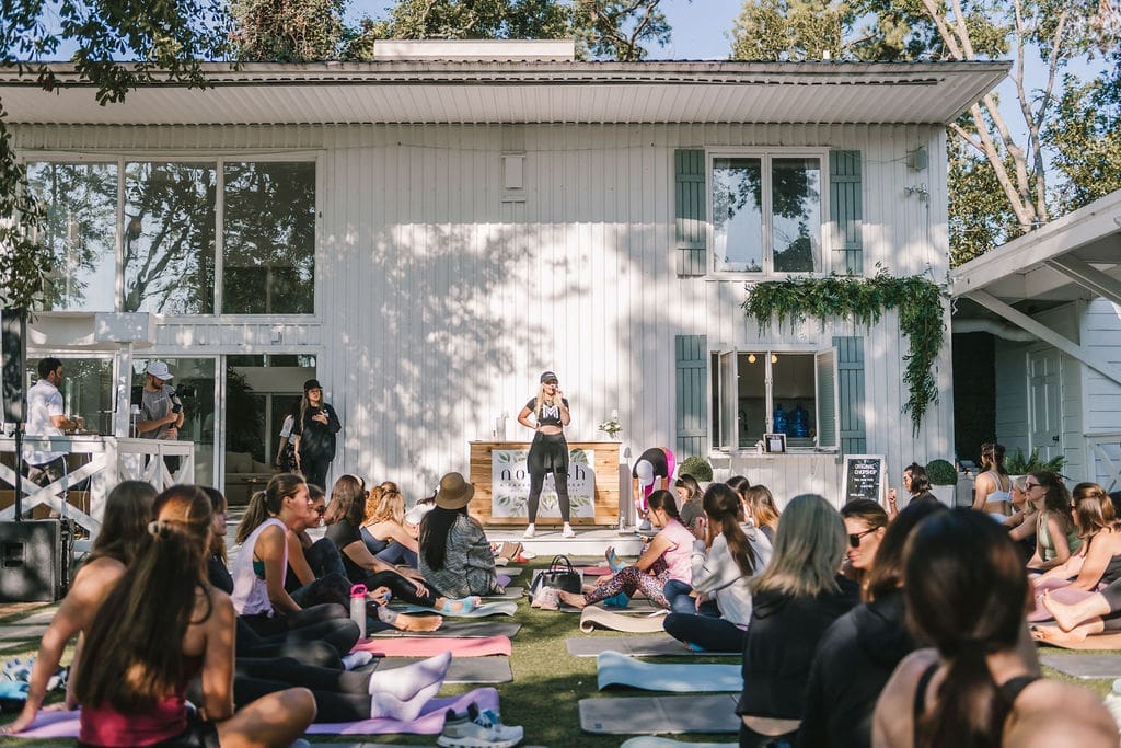 Method Pilates founder Ashton Verrengia guides attendees through an amped mat pilates routine at PaperCity's Nourish retreat. (Photo by Heather Robards)