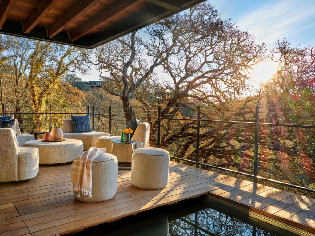 All of the Harvest Homes boast hot tubs, fire places and patio spaces on each of the two stories. 