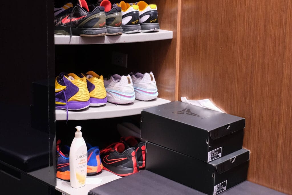The new Memorial Hermann Houston Rockets Training Center includes a plush locker room for the players with plenty of personal space. (Photo by F. Carter Smith)