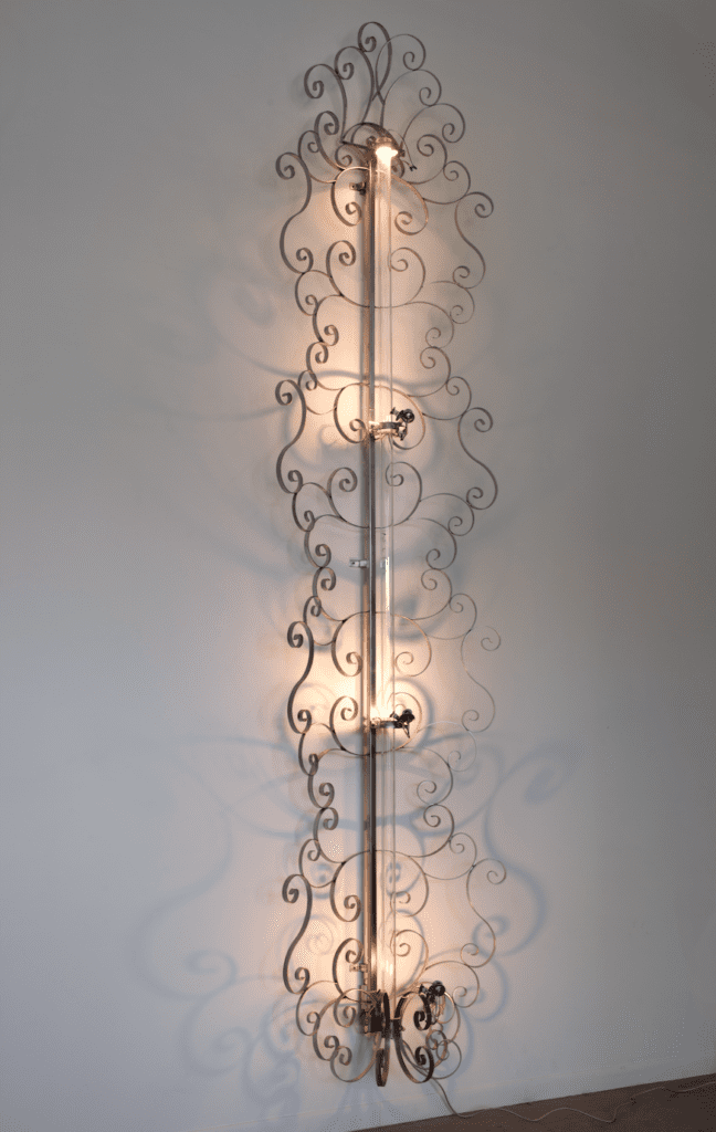Tim Glover’s "Our Lady of the Bayou," 2024, casts spindly shadows at O’Kane Gallery, UHD. (Photo by Rick Gardner)