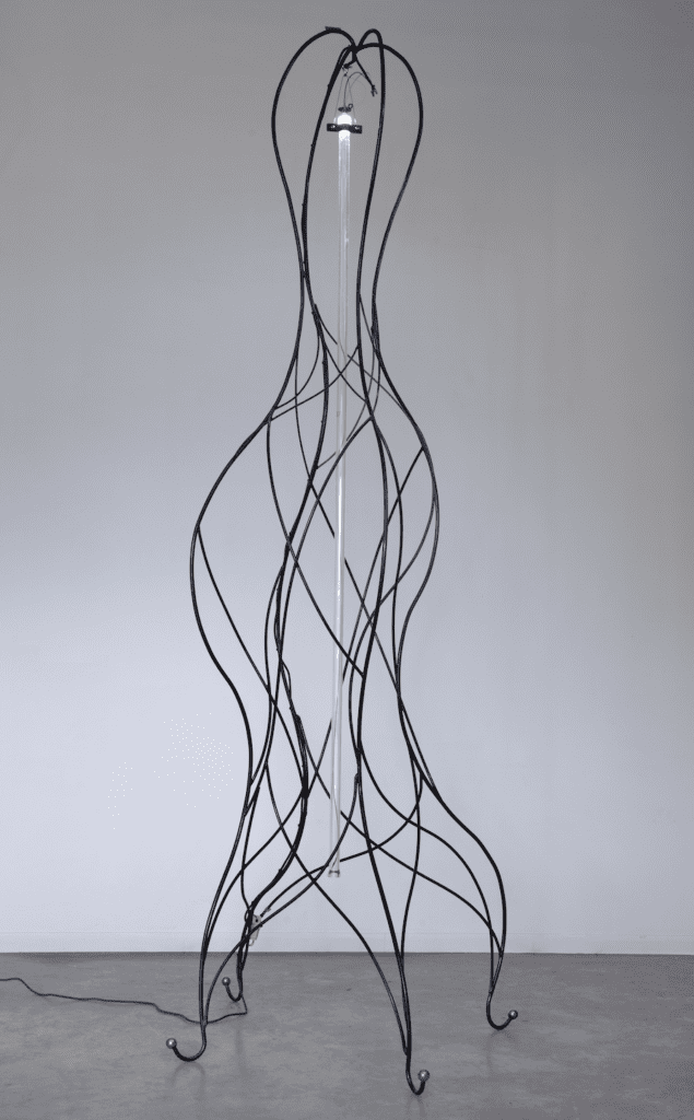 Tim Glover's intricate steel work "Bayou Lantern I," 2024, is on view October 17 -December 21, at O’Kane Gallery, UHD. (Photo by Rick Gardner)