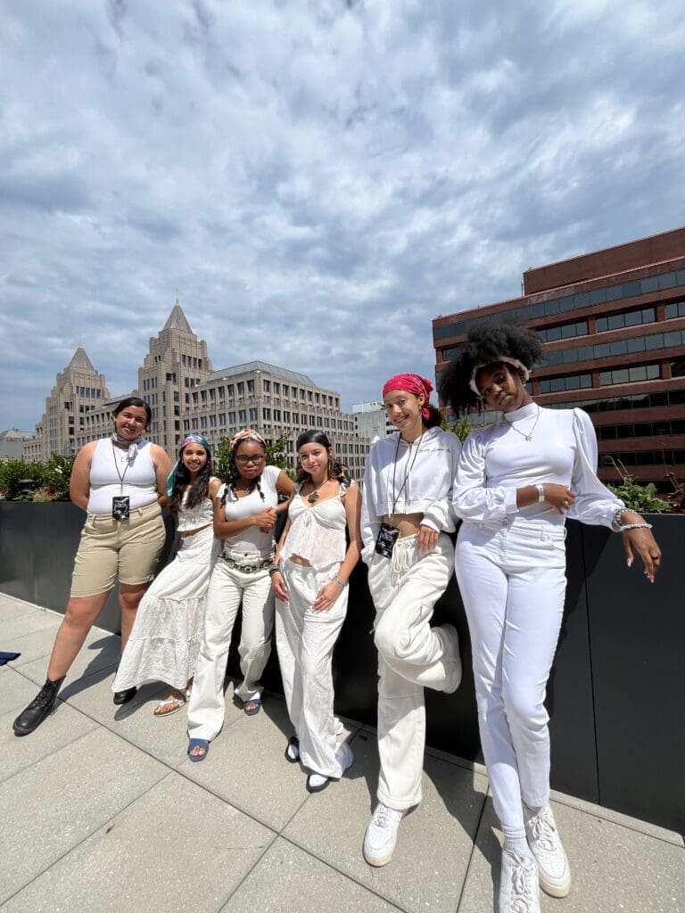 Adriana Winkelmayer, Bella Kalra, Samiyah Green, Cristina Perez-Ruiz, Amaya Newsome, Mya Skelton perform power poetry at Brave New Voices (Photo courtesy of Meta4)