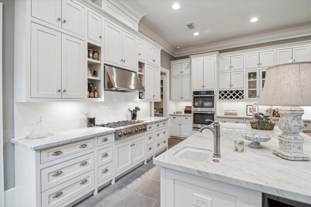 Lovely marble countertops in the kitchen at 6024 Memorial Drive in Glen Cove.
