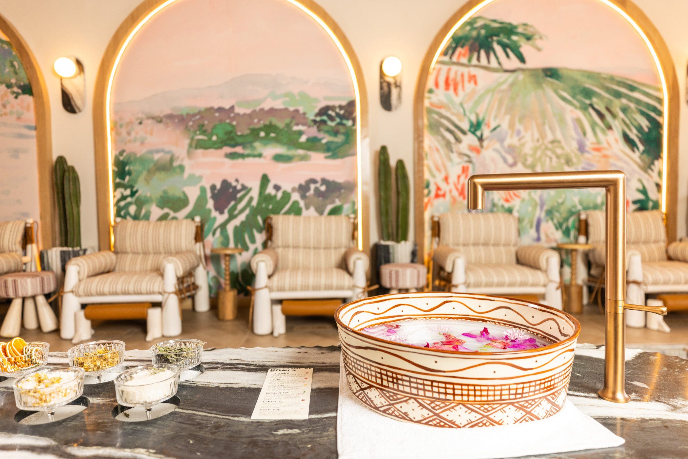 At Le Fruit's Botanical Bar, guests choose from salts, scrubs, milks, florals, and fresh herbs to personalize treatments. (Photo by Kathy Tran)