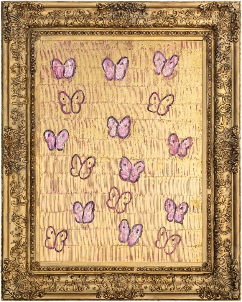 Hunt Slonem's "Pink Ascension Breakthru," 2021, at Laura Rathe Fine Art, The Halles