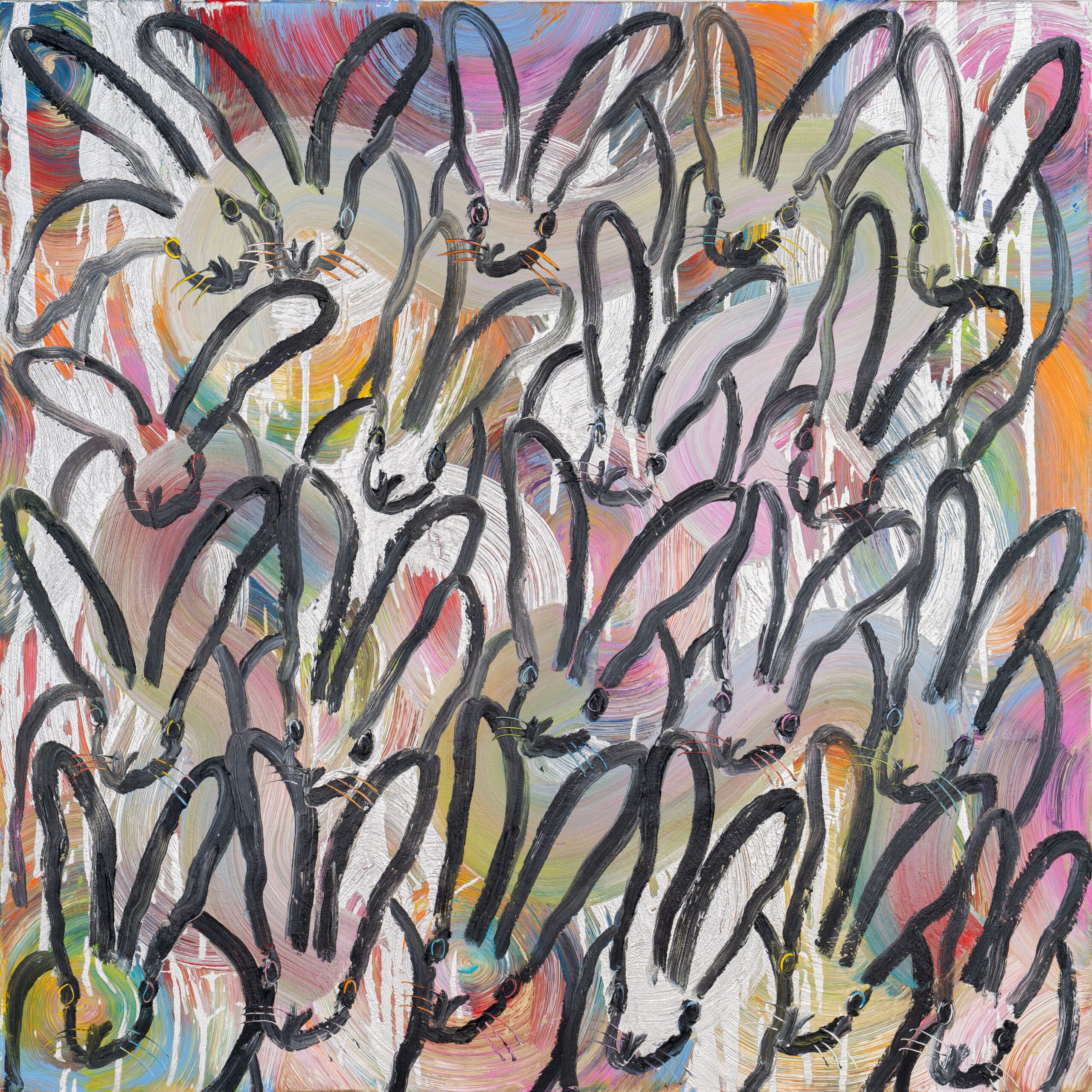 Hunt Slonem's<em> Totem Seattle Hutch</em>, 2024, at Laura Rathe Fine Art in The Halles events venue in Round Top.