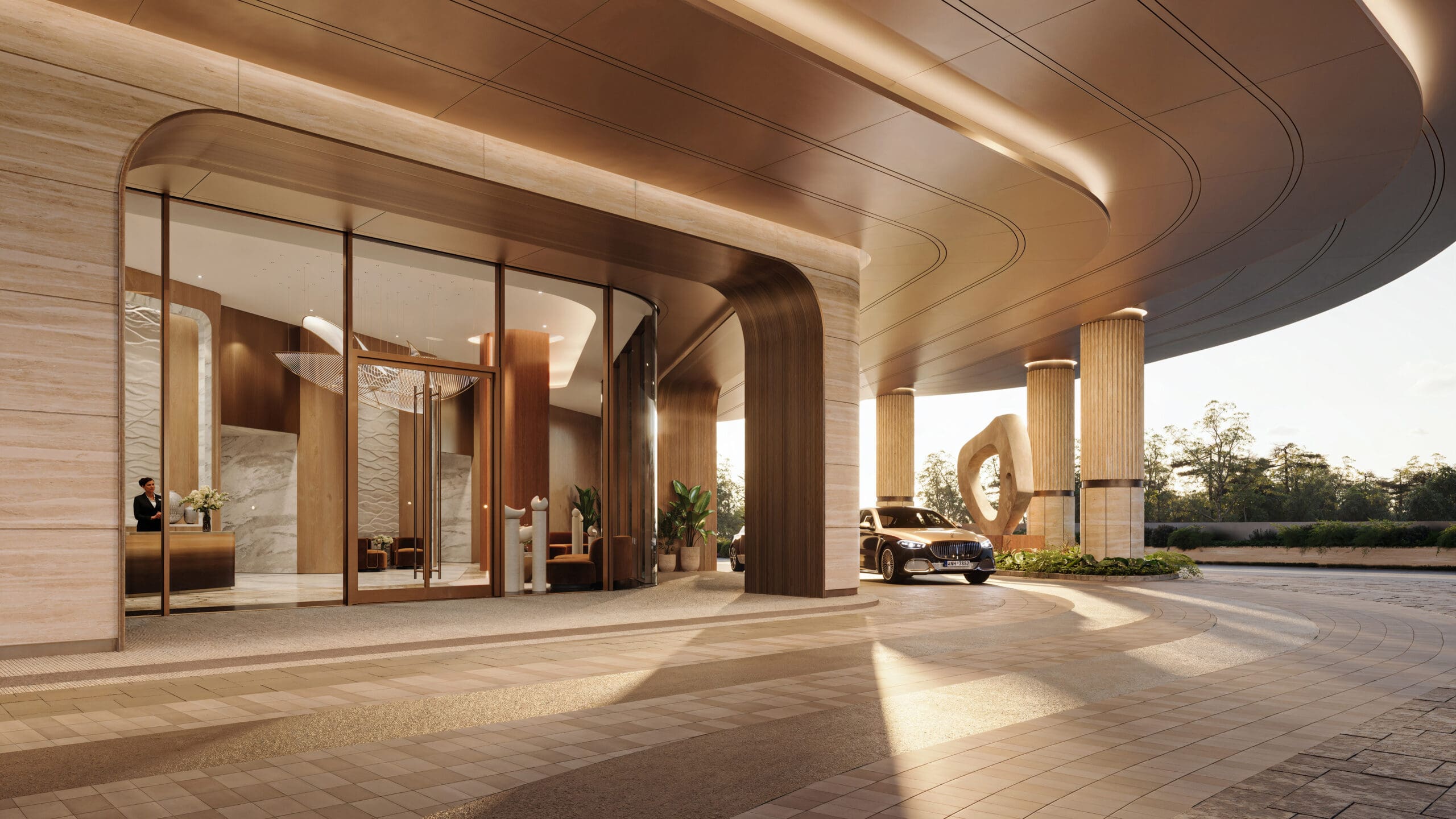 7 – Porte Cochere Entrance, The St. Regis Residences, Houston; Rendering Courtesy of Shimahara Visual
