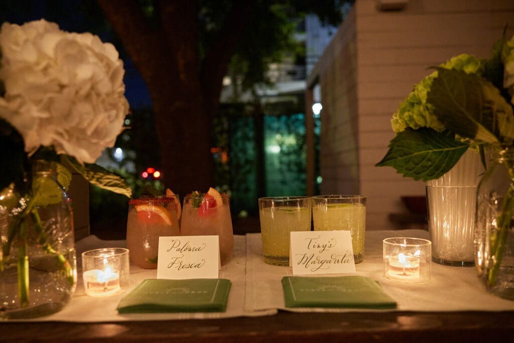 Speciality cocktails, with signs calligraphed by Nancy B. Creative. (Photo by Nneoma Aiiwe)