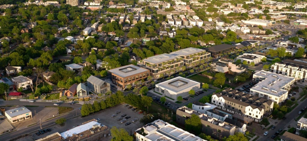 The Henderson Avenue development will be transformed into a walkable destination featuring retail, chef-driven restaurants, and a “hotelized” office space.