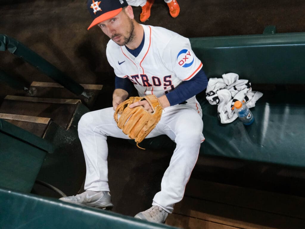 Alex Bregman likely played his last game ever as a Houston Astro. Even if Jose Altuve does not want to believe it. (Photo by F.Carter Smith)