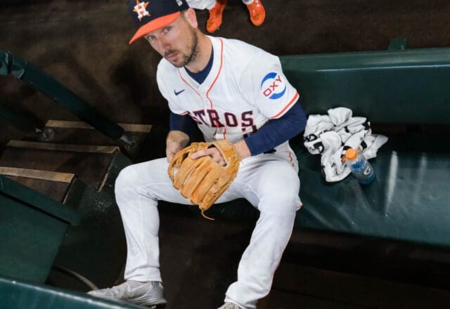 Alex Bregman likely played his last game ever as a Houston Astro. Even if Jose Altuve does not want to believe it. (Photo by F.Carter Smith)