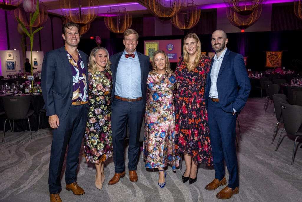Brian & Samantha Niessing, Skyler Schawe, ALH board president Katy Schawe, Celine Lowe & Bradley Hlavinka at Art League Houston's 76th Anniversary Gala, Bloom (Photo by Alex Barber)