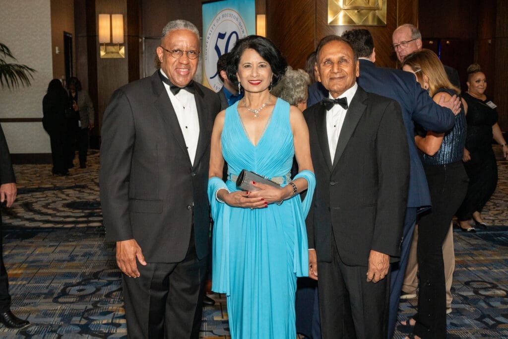 UH-Downtown president Loren J. Blanchard, University of Houston System president and chancellor Renu Khator & Suresh Khator at the UHD 50th anniversary gala.