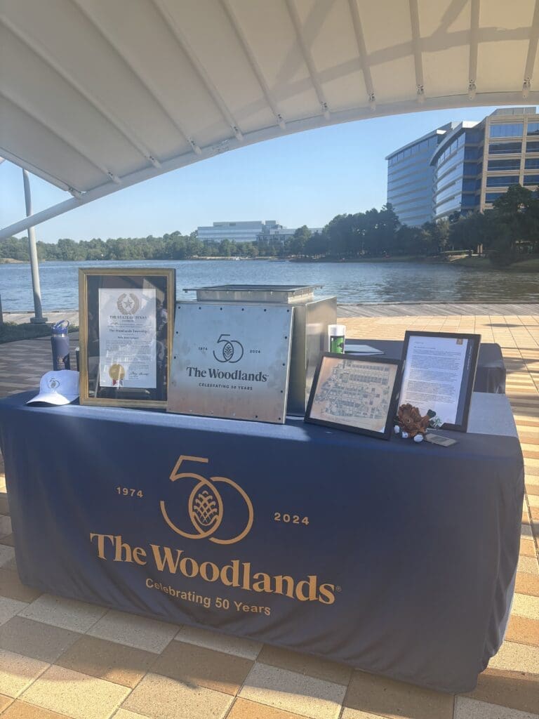 Some of the proclamations and memorabilia that was placed inside a time capsule in celebration of The Woodlands' 50th anniversary. (Photo by Laura Landsbaum)