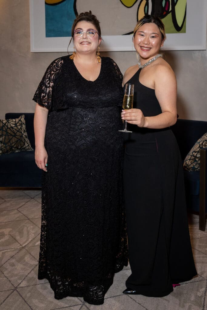 ALH executive director Jennie Ash, ALH curator and exhibitions manager Zhaira Costiniano at Art League Houston's 76th Anniversary Gala, Bloom (Photo by Alex Barber)