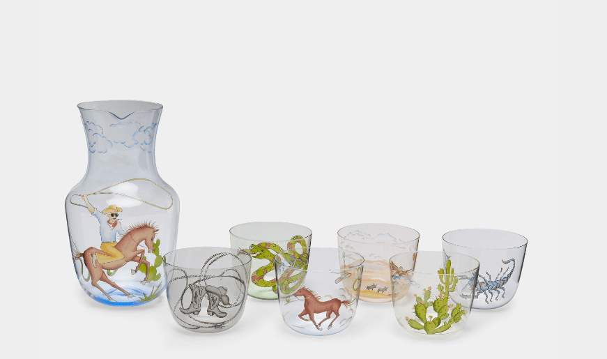 Douglas Friedman x Lobmeyr Marfa Hand-Painted Crystal Pitcher with Tumblers (Set of 7), $1,650.