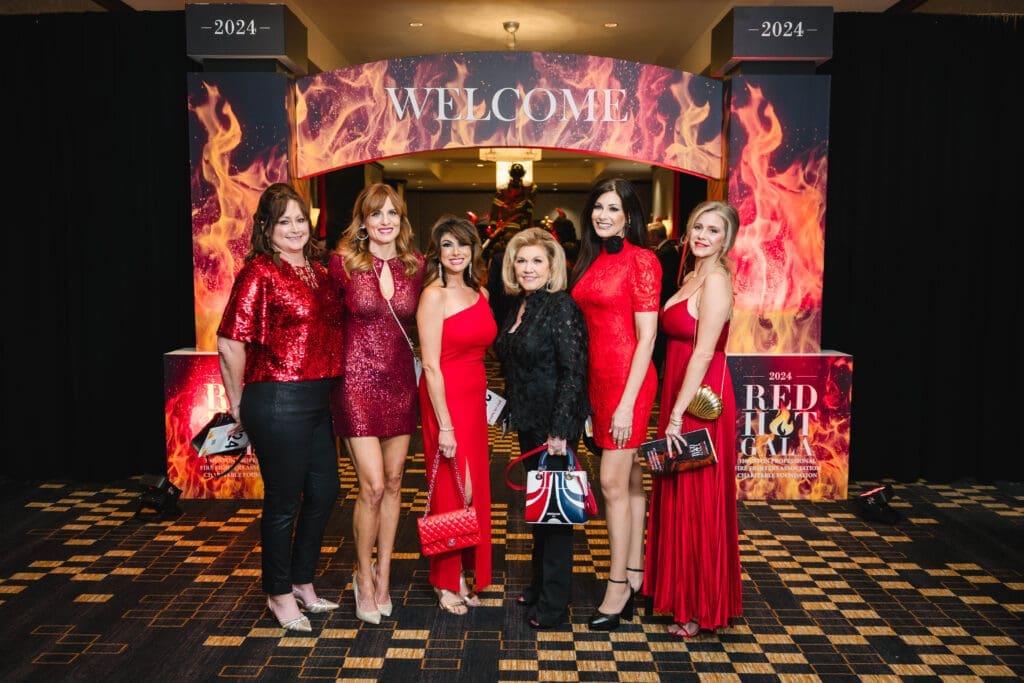 Lori Martin, Jillian Nel, Christine Johnson, Edna Meyer-Nelson, Jody Merritt, Lacy 
Willey at the Houston Professional Fire Fighters Association Charitable Foundation Gala (Photo by CatchLight Group)