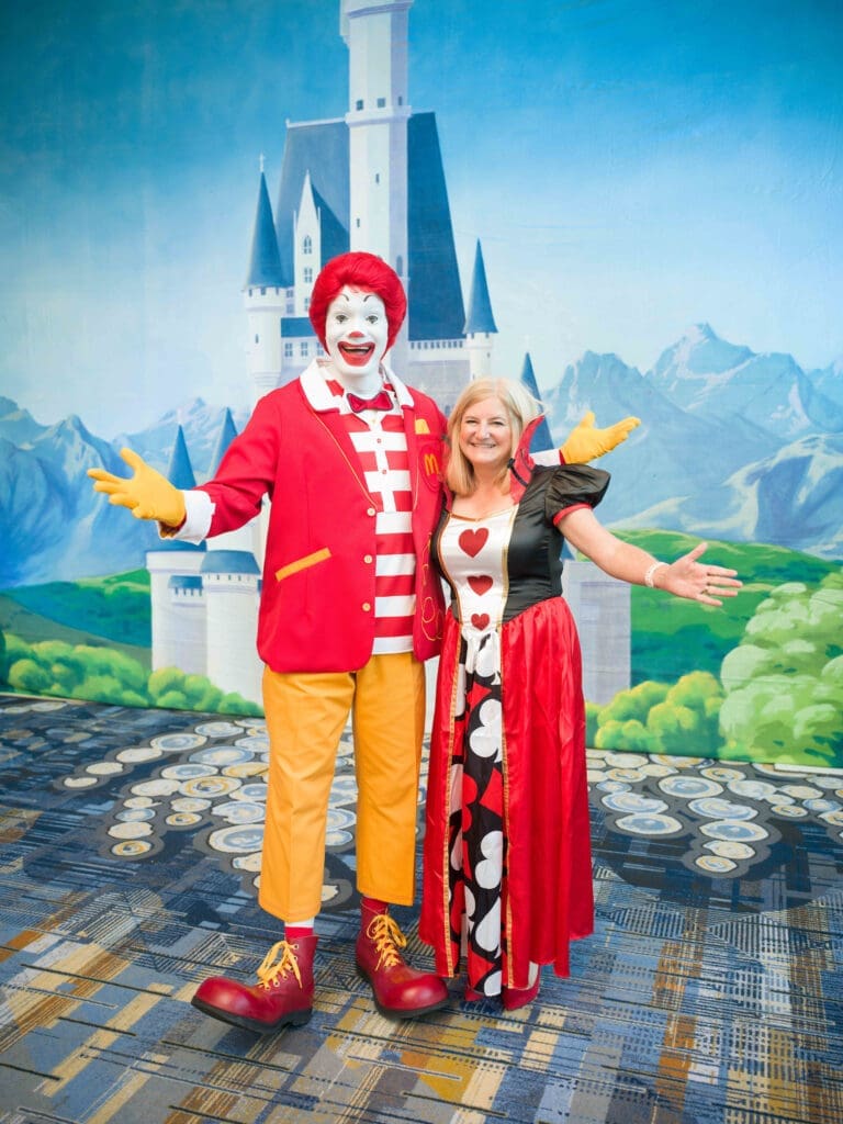 Ronald McDonald, Cristain Vetrano at the Ronald McDonald House Boo Ball (Photo by Daniel Ortiz)