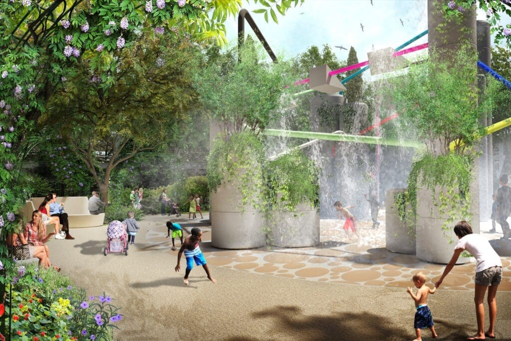 A splash pad is another interactive element for kids at the upcoming Harold Simmons Park. (Courtesy)