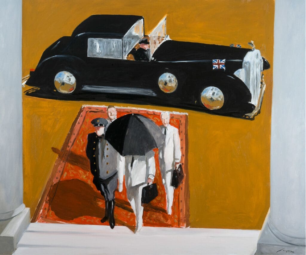 Julio Larraz's "The British are Coming," 2022, at Art of the World Gallery. (Courtesy of Art of the World Gallery)