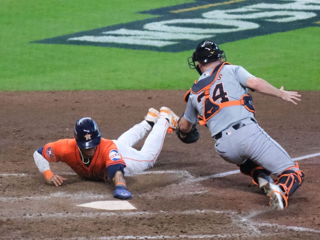 Jeremy Pena slid in to put the Astros ahead for the first time in the series. Then things fell apart. (Photo by F. Carter Smith)