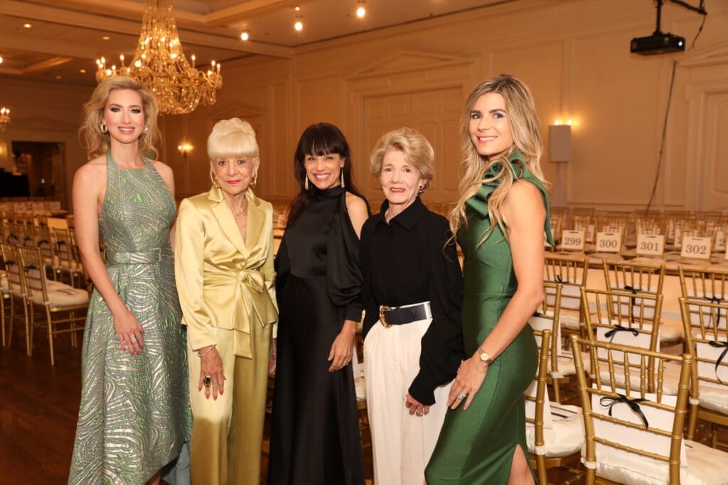Kaleta Blaffer Johnson, Luncheon Co-Chair; Barbara Bigham, Lifetime Achievement Award honoree; Monica Cooley, President, KidneyTexas, Inc.; Emilynn Wilson, a 25th Anniversary Award honoree; Claire Catrino, Luncheon Co-Chair. Not shown: The late Claude Wilson, 25th Anniversary Award honoree.  (Photo by Thomas Garza and Rob Wythe / Wythe Portrait Studio)