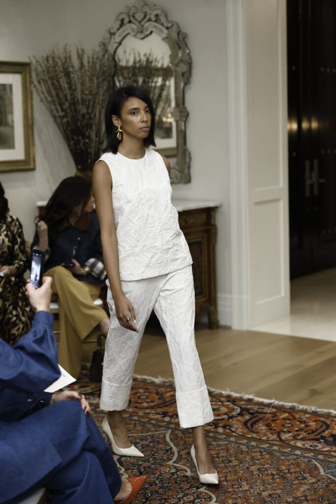 A sophisticated look from Amir Taghi's 2025 Spring Collection, coming to Neiman Marcus Houston and online in December (Photo by Quy Tran)