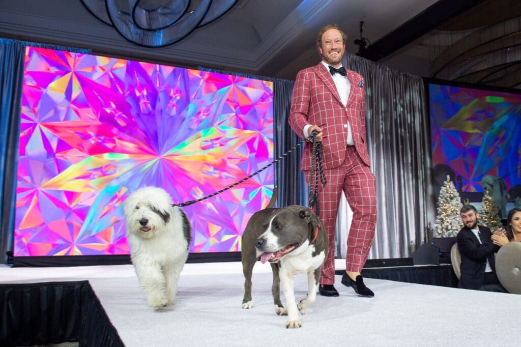 Ben Ackerley with Daphne and Meatball at Citizens for Animal Protection 'Celebrity Paws Gala' (Photo by Jacob Power)