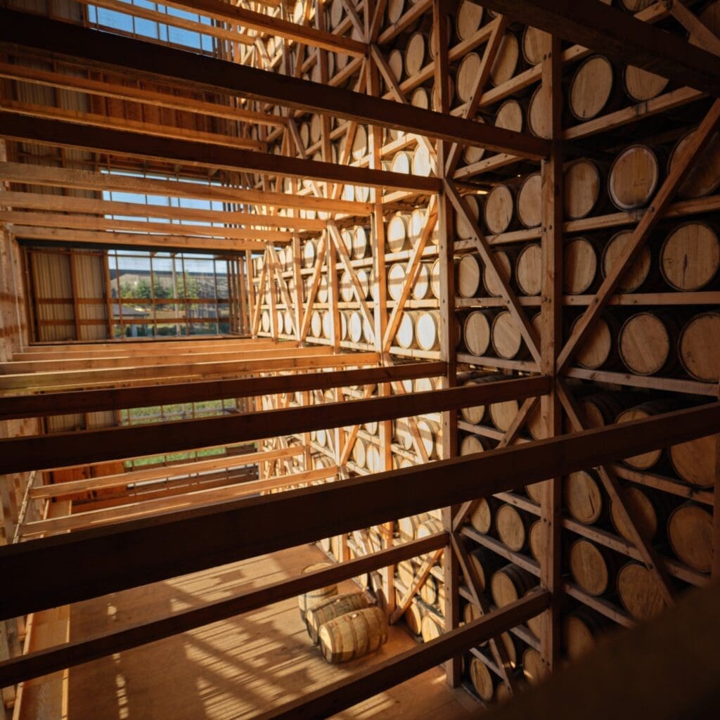 A peek inside one of the rickhouses at Heaven Hill Distillery, the scale is massive.
