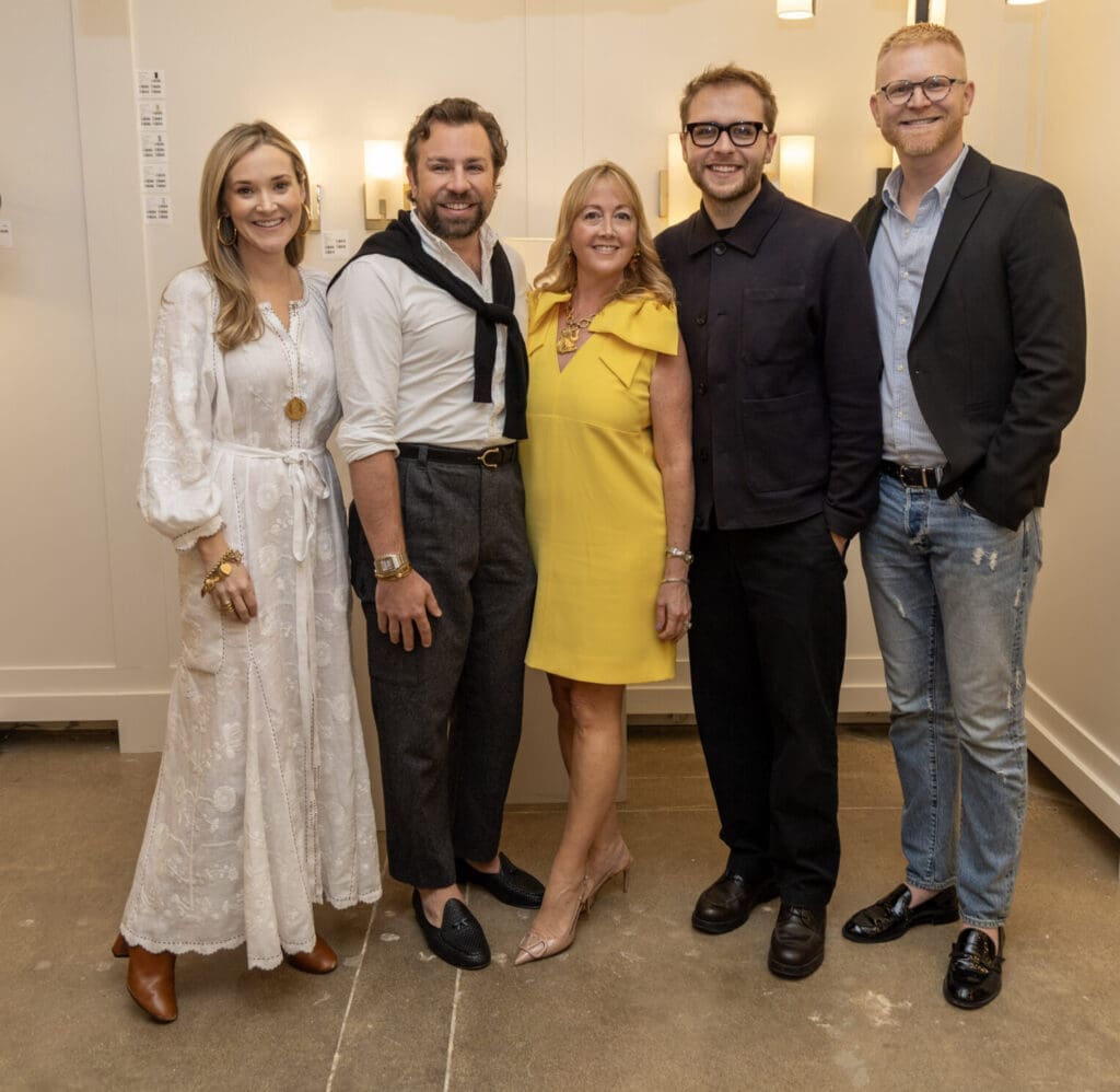 CeCe Barfield Thompson, Javier Burkle, Courtnay Tartt Elias, Hudson Moore, Bryan Yates at Visual Comfort & Co (Photo by Jordan Geibel)